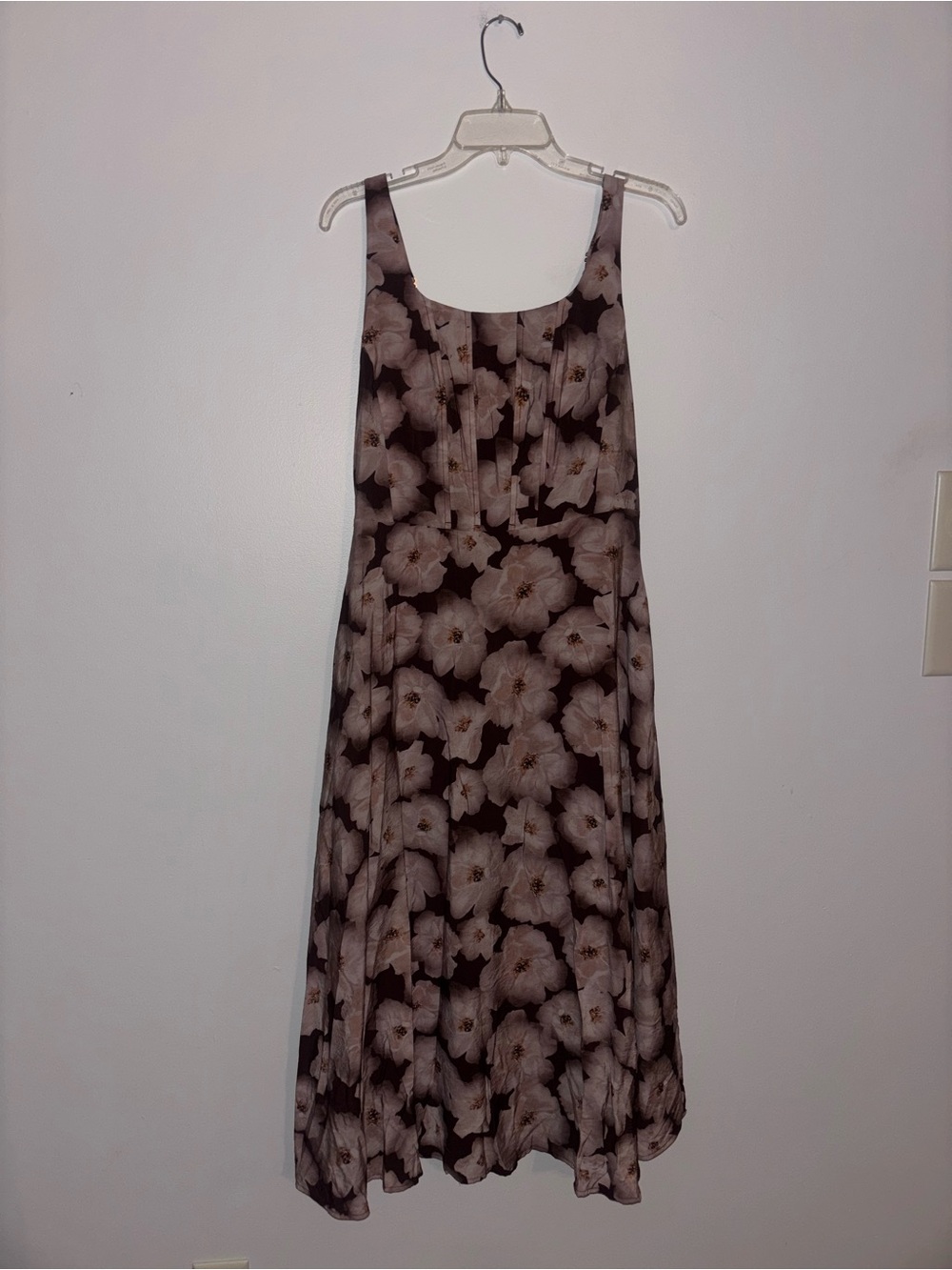 MELLODAY Black Midi Dress with Taupe Floral Print
